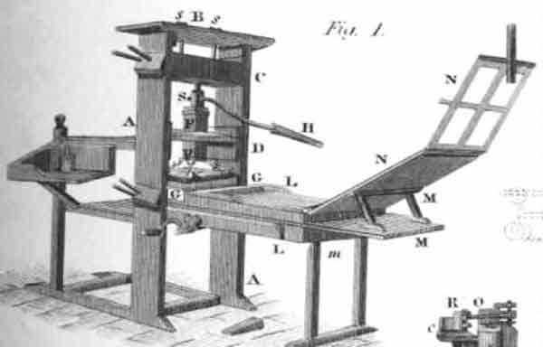 Imagem da maquina de imprensa de gutenberg